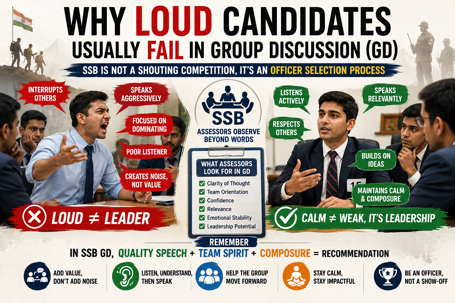 🔥 Why Loud Candidates Usually Fail in Group Discussion (GD) in SSB