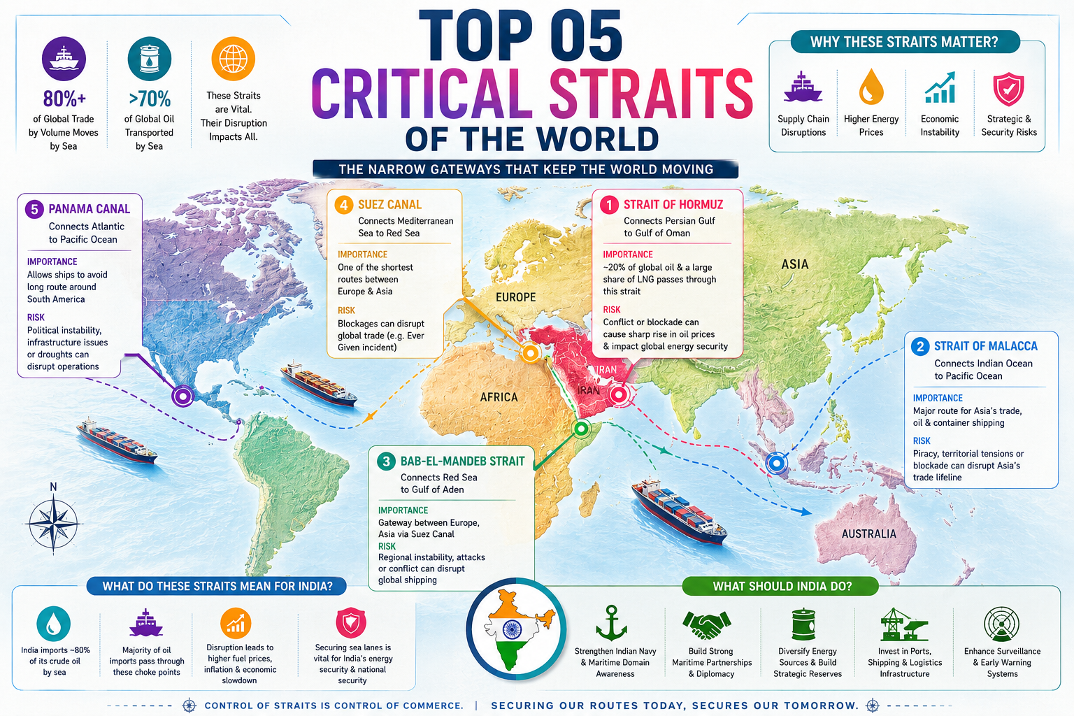 🌍 Top 05 Critical Straits of the World – The Maritime Chokepoints That Control Global Trade & Energy Security